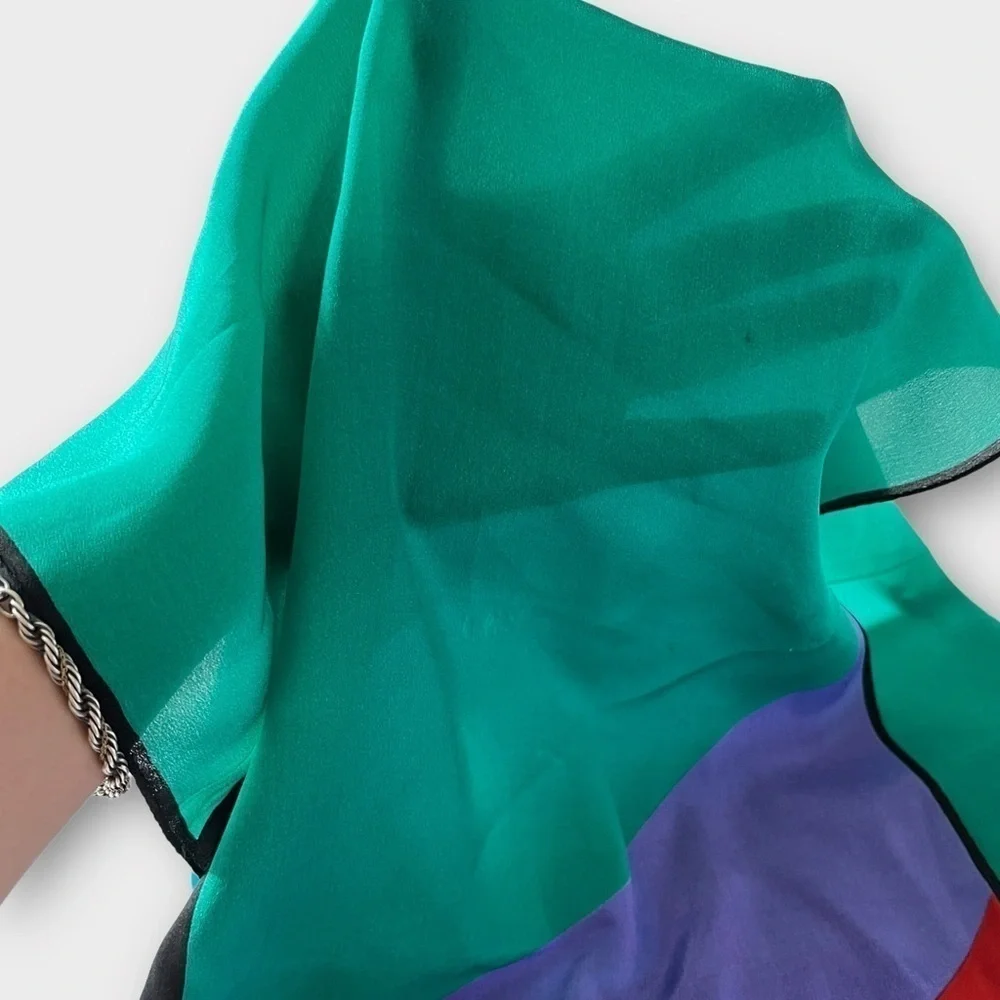 VTG 80s Vera Neumann Silk Scarf Headscarf Neckerchief Colorblock Bright 15x50”